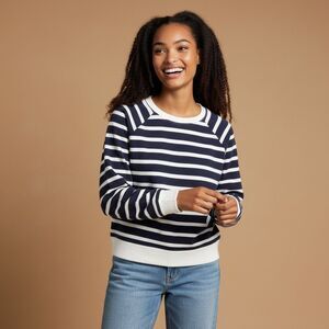 J.Crew Vintage Fleece Navy White Striped Crewneck Sweatshirt XS Cotton